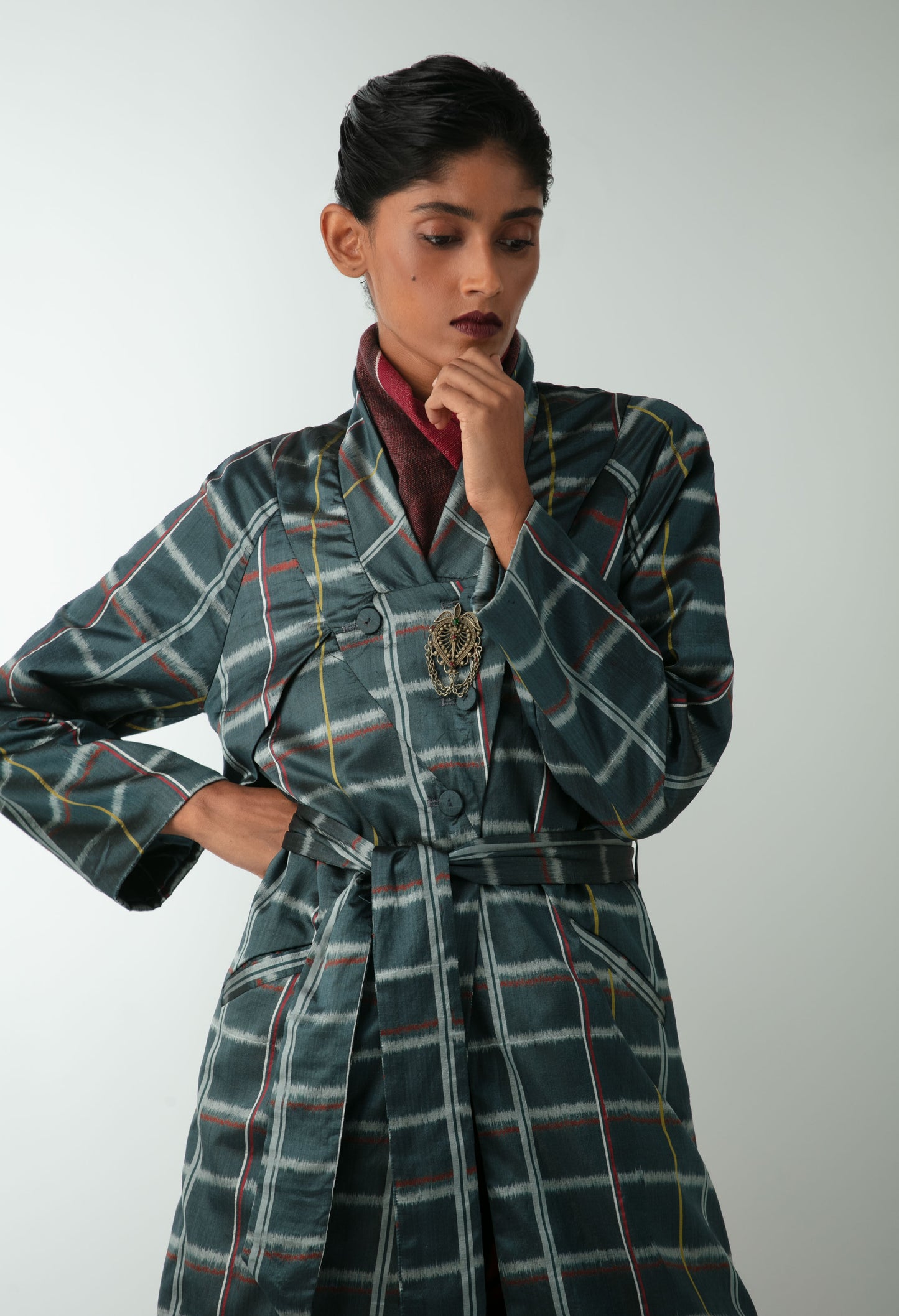 Chequered Indigo Trench