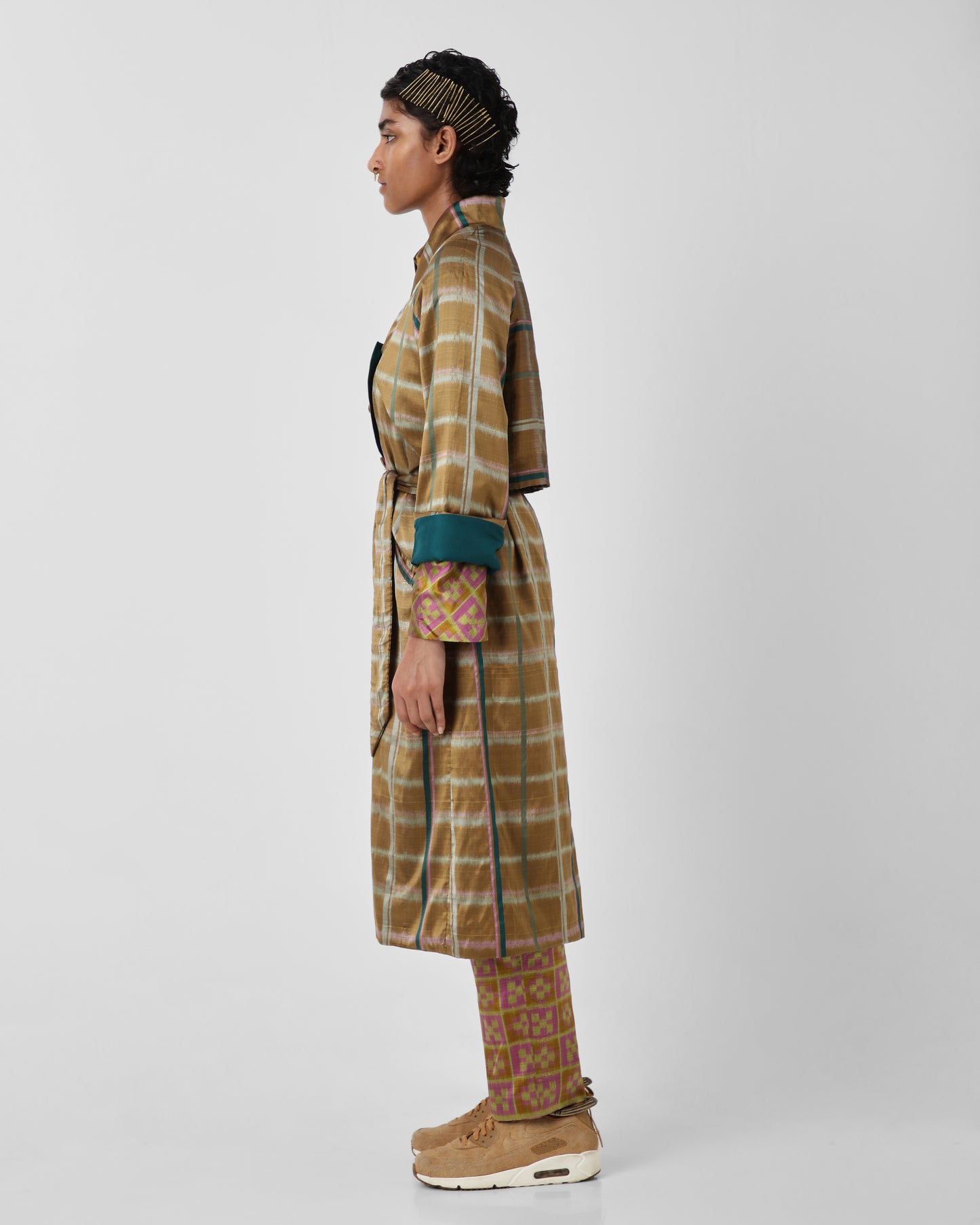 Chequered Gold Trench Coat