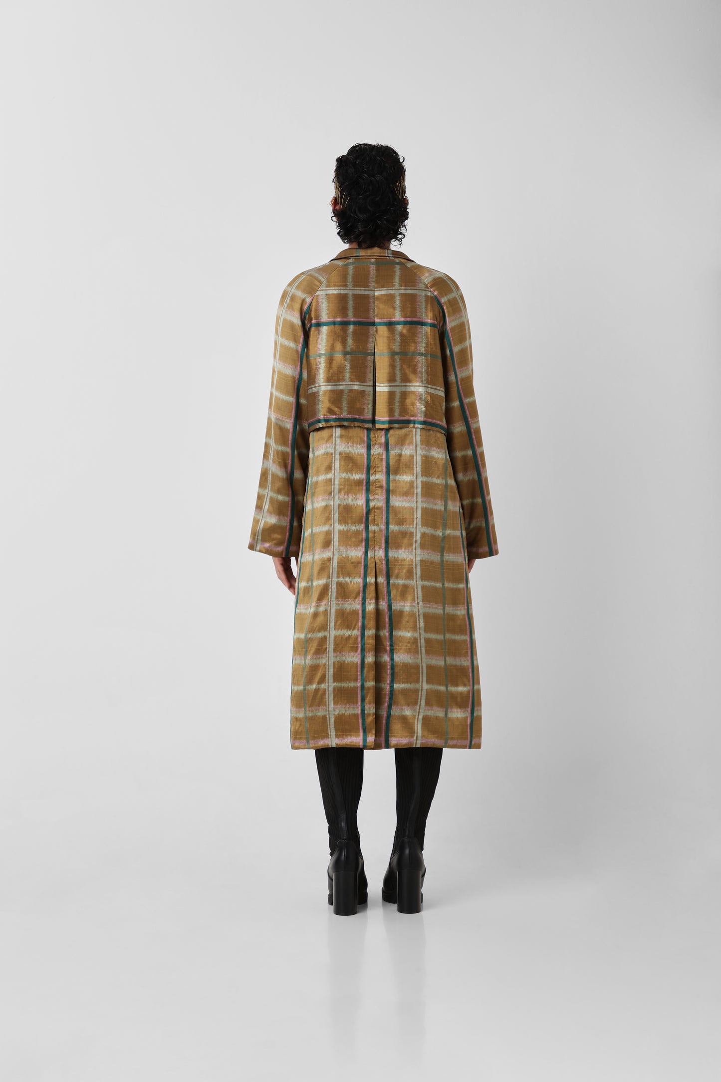 Chequered Gold Trench Coat