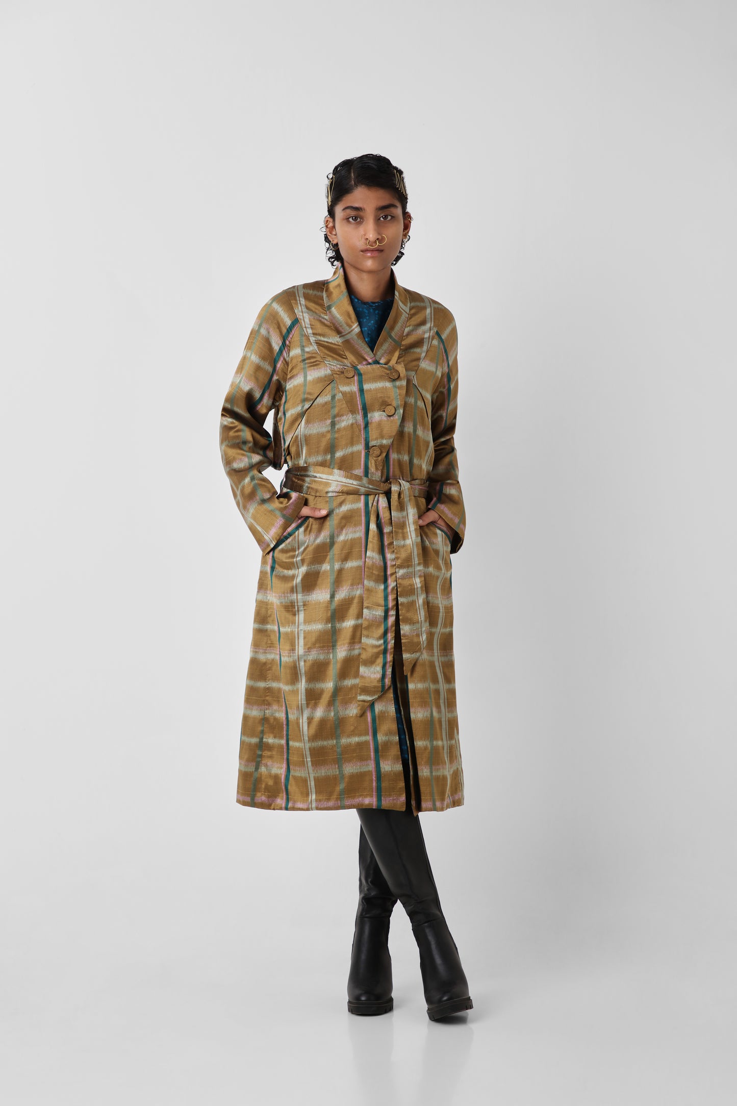 Chequered Gold Trench Coat