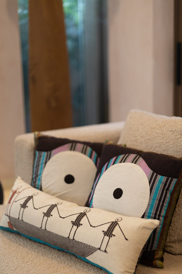 Jagannath represented through his most recognisable feature: his enormous, unblinking eyes, in Khandua silk.