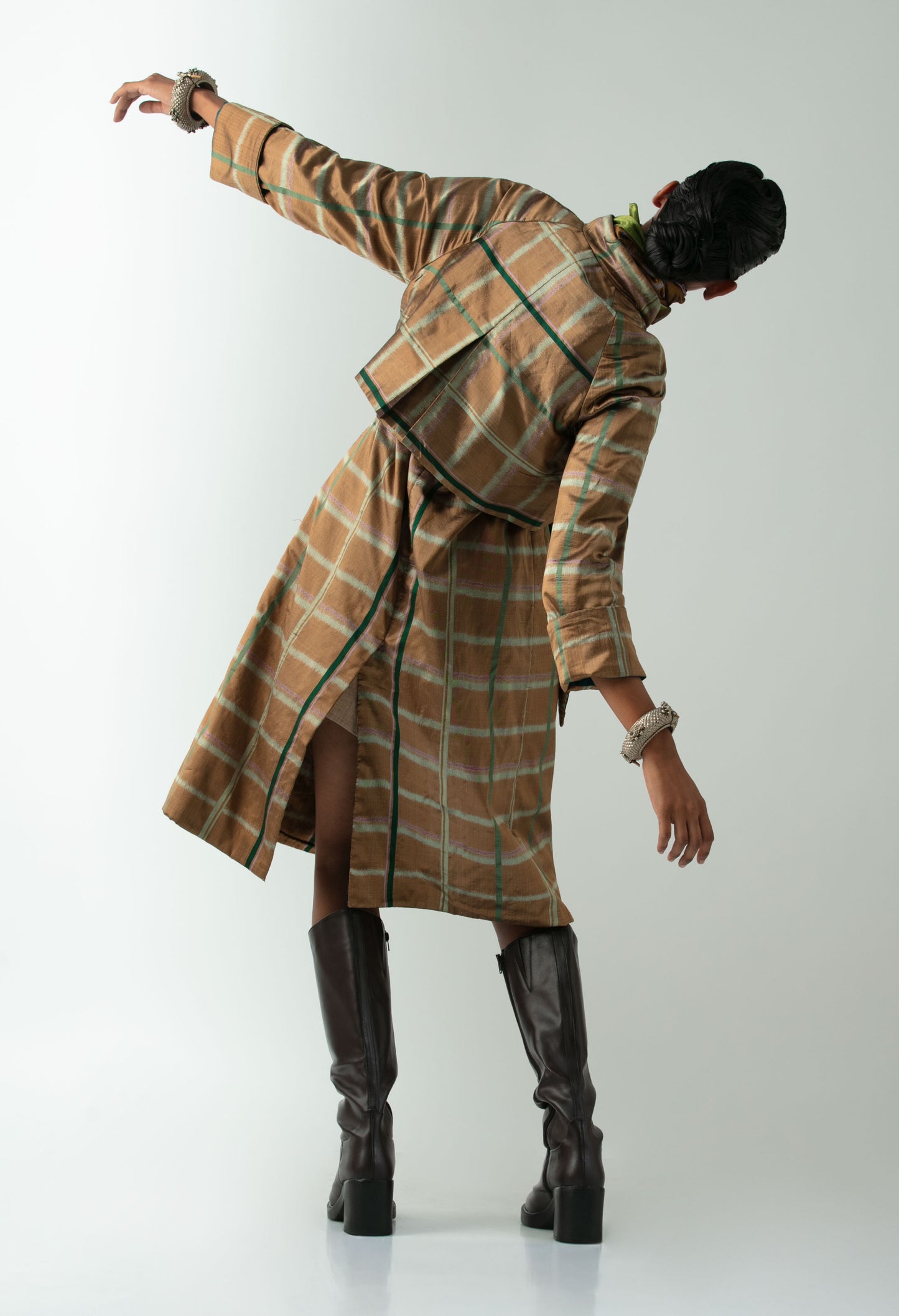 Chequered Gold Trench Coat