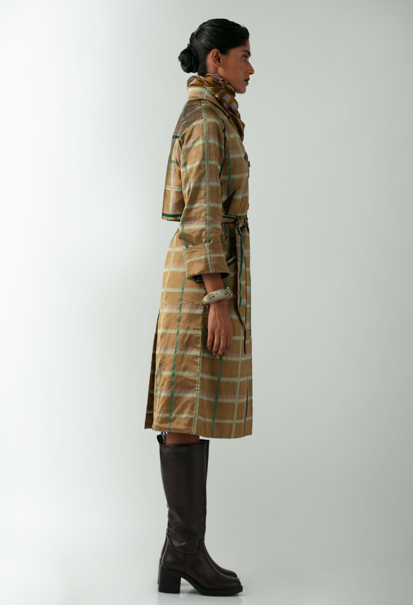 Chequered Gold Trench Coat