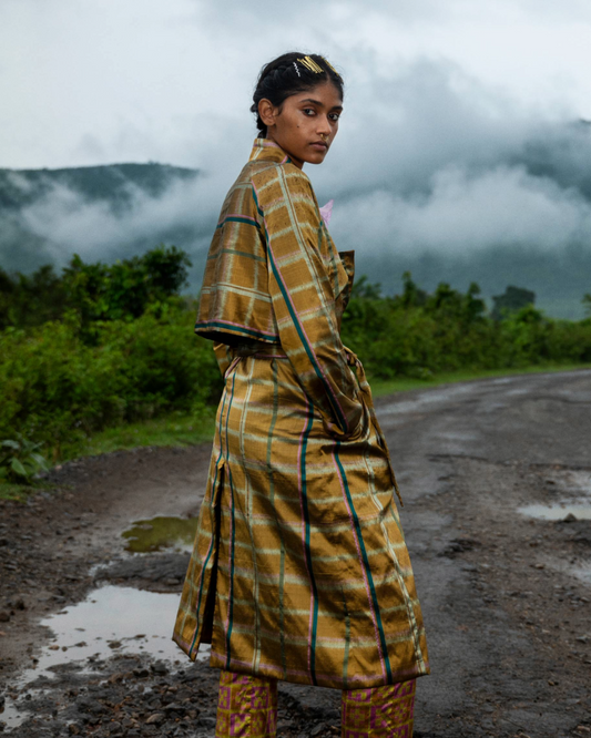 Chequered Gold Trench Coat